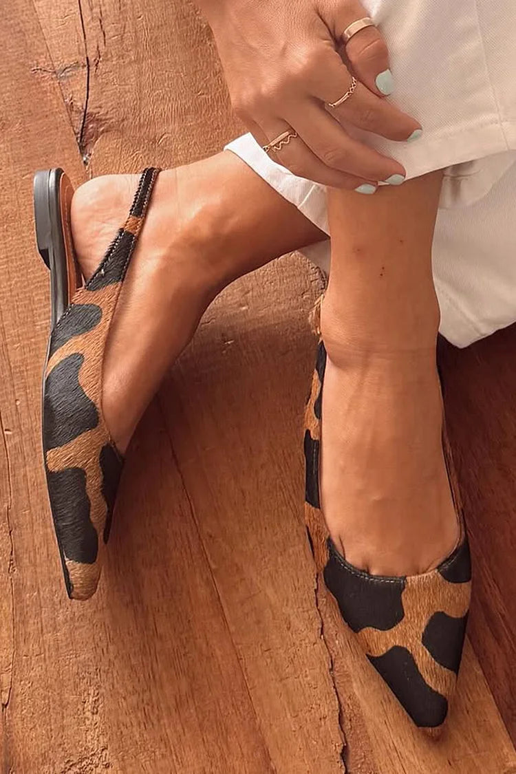 Leopardenmuster Slingback Riemen Spitz zulaufende Zehe Braune Ballerinas