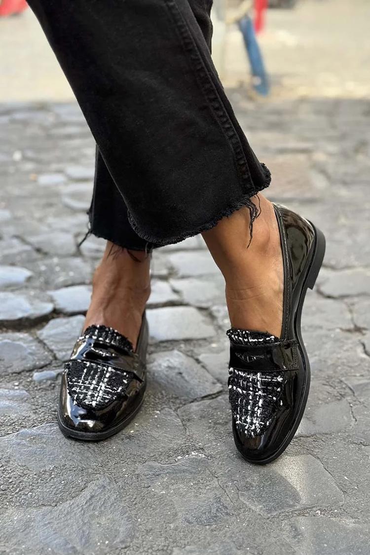 Colorblock Patchwork Lässige Runde Zehen Schwarze Loafer [Vorbestellung]