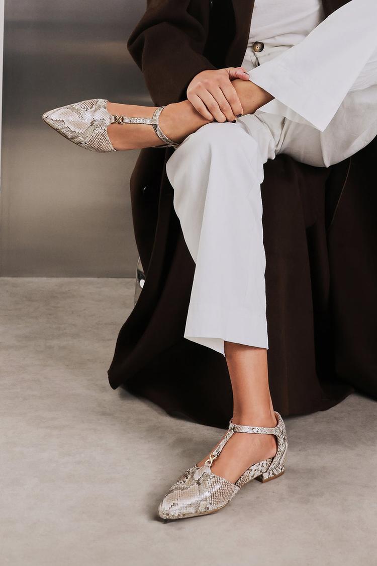 Scarpe basse casual a punta con stampa serpente e fibbia a T [Pre-ordine]