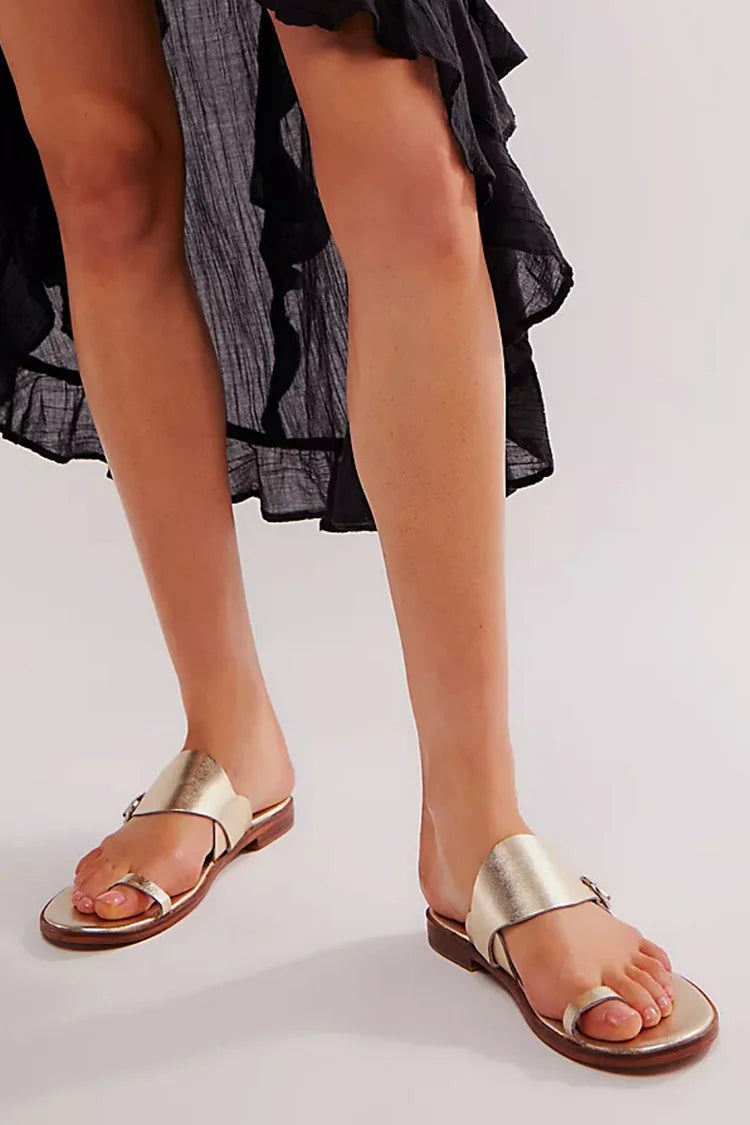 Metallic Sheen Strap Buckle Toe Ring Gold Sandals [Pre Order]