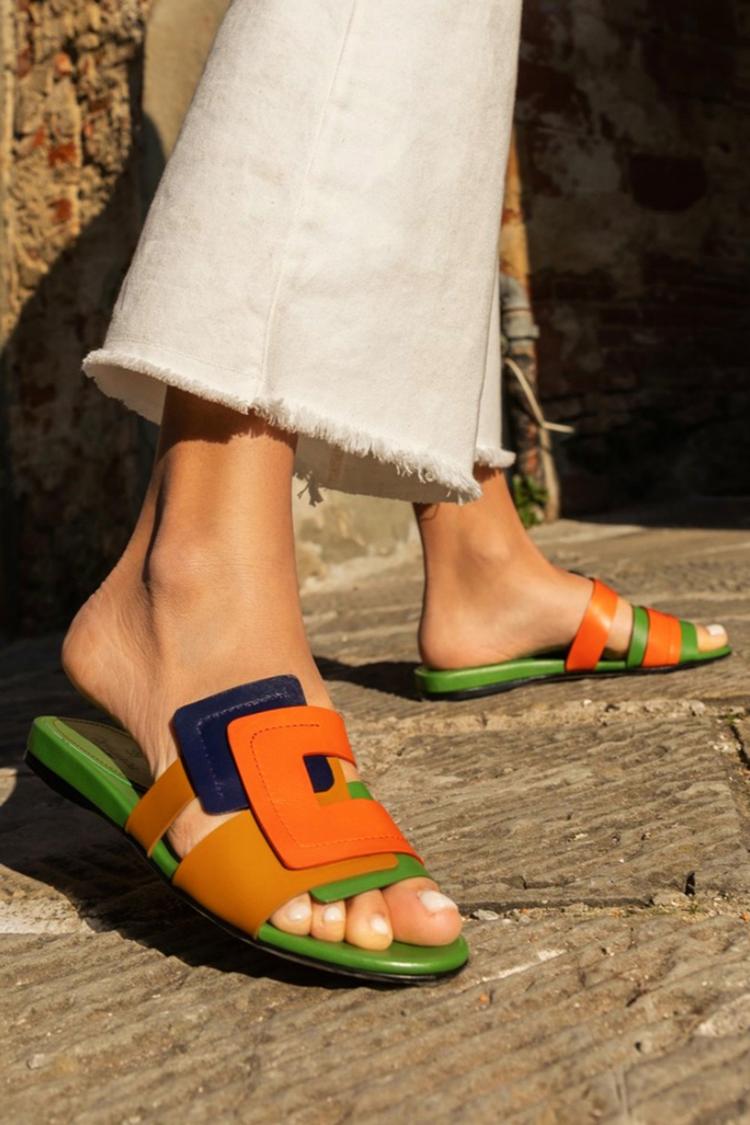 Mehrfarbige Patchwork Ausschnitt Runde Zehen Freizeit Hausschuhe [Vorbestellung]