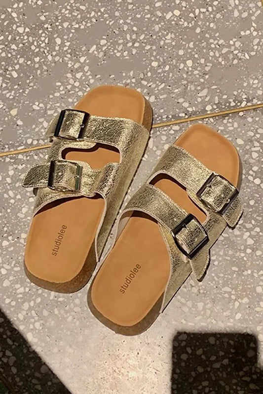 Pantofole leggere vintage con doppia punta, fibbie e plateau quadrato sul collo del piede