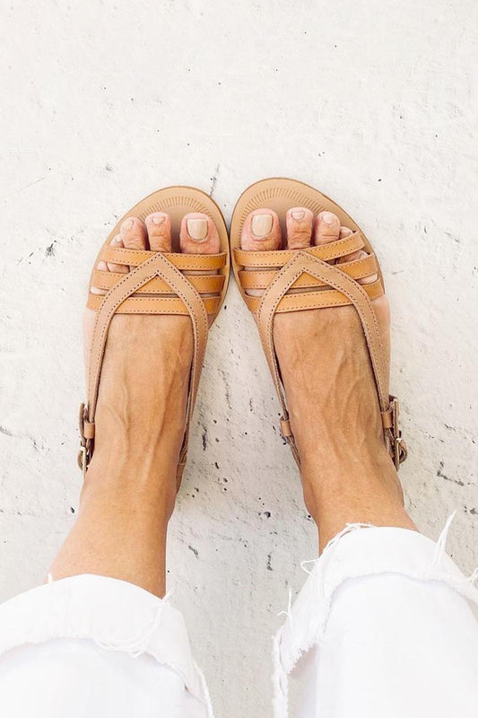 Patchwork Ausschnitt Runder Zeh Khaki Sandalen [Vorbestellung]