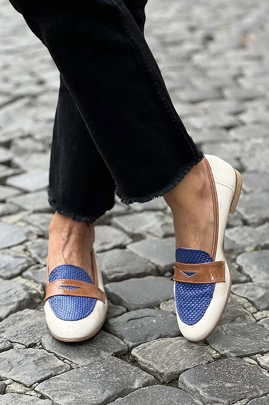 Kolorowe mokasyny na okrągłym nosku w kolorze kości słoniowej [Przedsprzedaż]