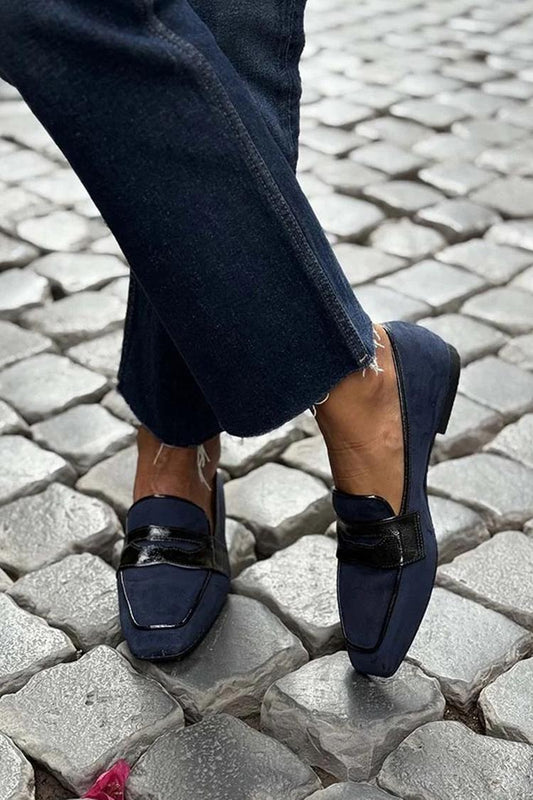 Patchwork Lässige Quadratische Zehen Slip-On Navy Loafers [Vorbestellung]