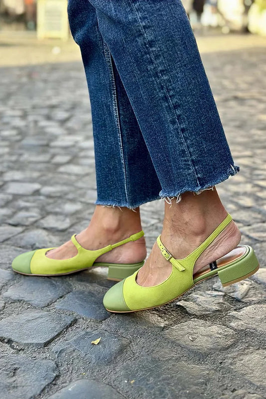 Runde Zehen Patchwork Slingback Hellgrüne Sandalen Absätze [Vorbestellung]