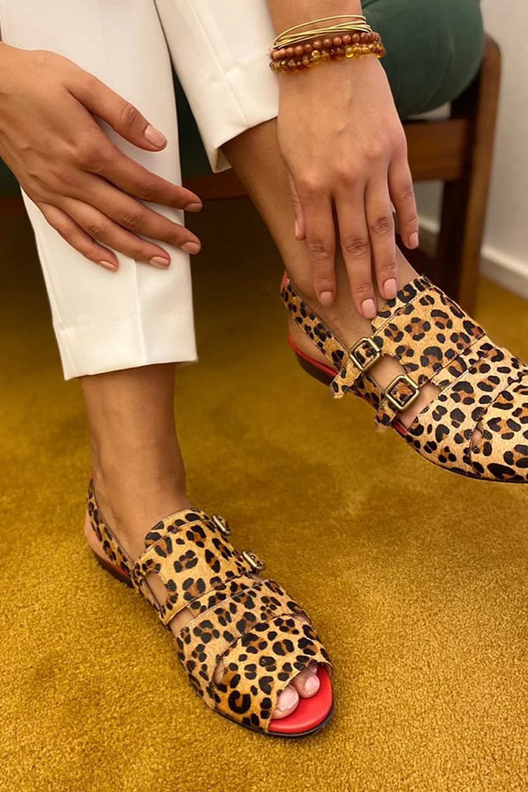 Sandálias peep toe com estampa de leopardo marrom claro [Pre Order]