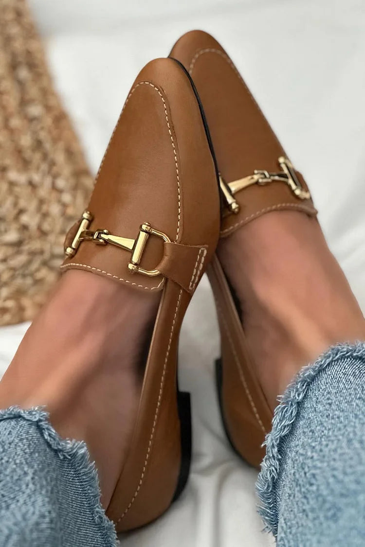 Metallschnalle Dekor Spitz zulaufende Zehen Braun Loafers [Vorbestellung]