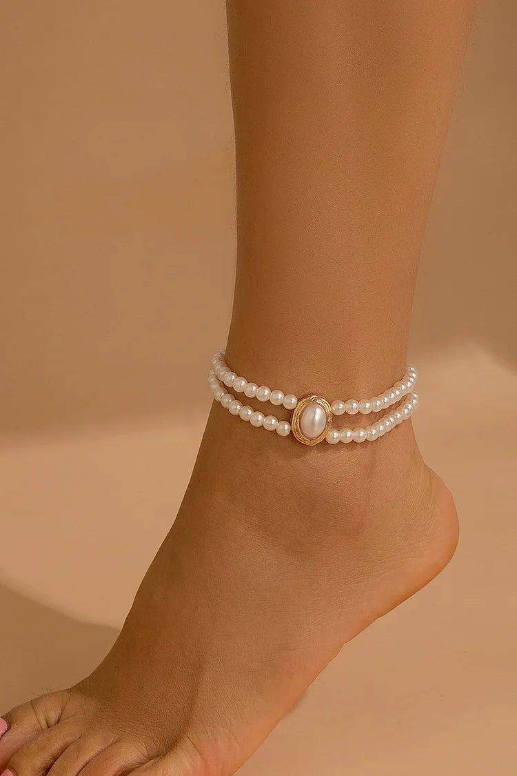 Fashion Boho Pearl Turquoise Beads Double Layer Anklet