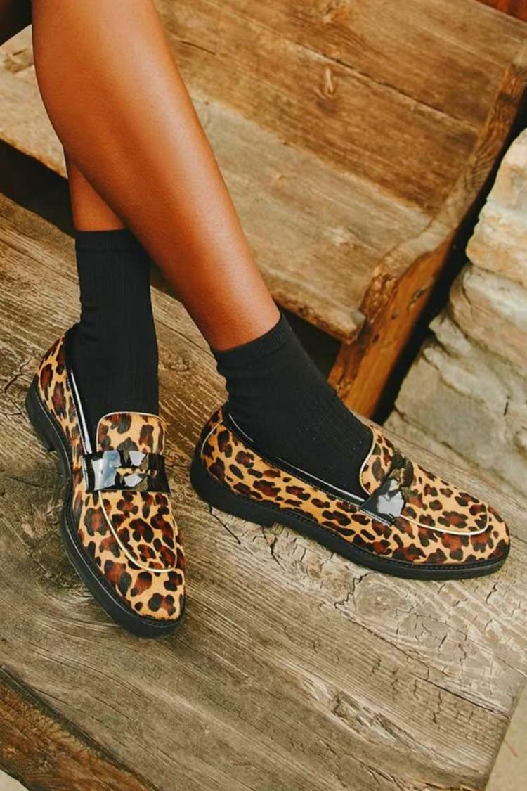 Patchwork Rundspitze Leopardenmuster Freizeit Slipper [Vorbestellung]