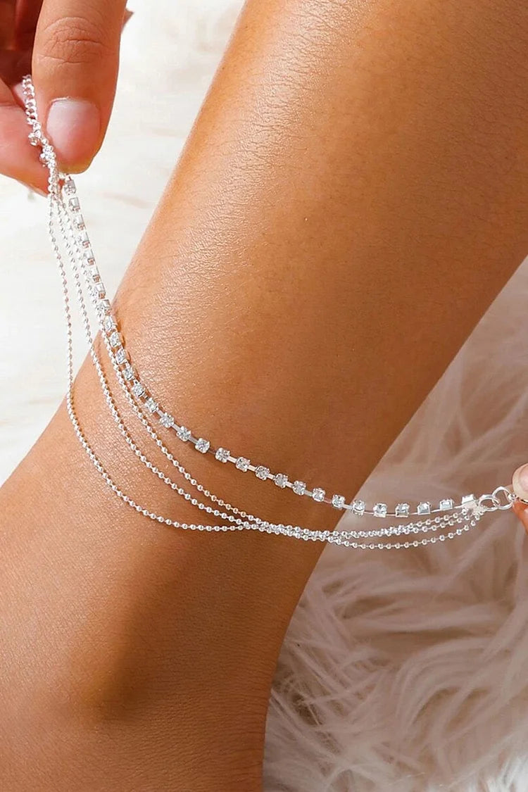 Cavigliera multistrato in lega alla moda con decorazioni in strass 