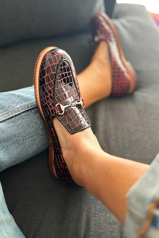 Metalldekor Colorblock Krokodildruck Schwarze Loafers [Vorbestellung]