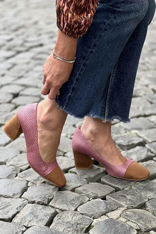 Colorblock Slip On Lavender Pink Chunky Heels [Pre Order]