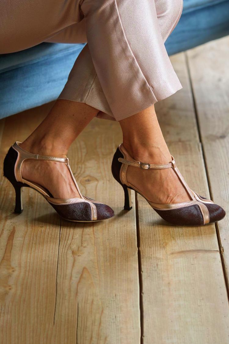 Contrast Binding Ankle T-Strap Buckle Dark Brown Stiletto Heels [Pre Order]