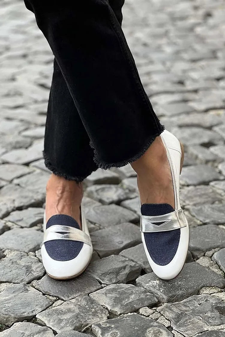 Patchwork casual kolorowe mokasyny z okrągłym noskiem białe [przedsprzedaż]