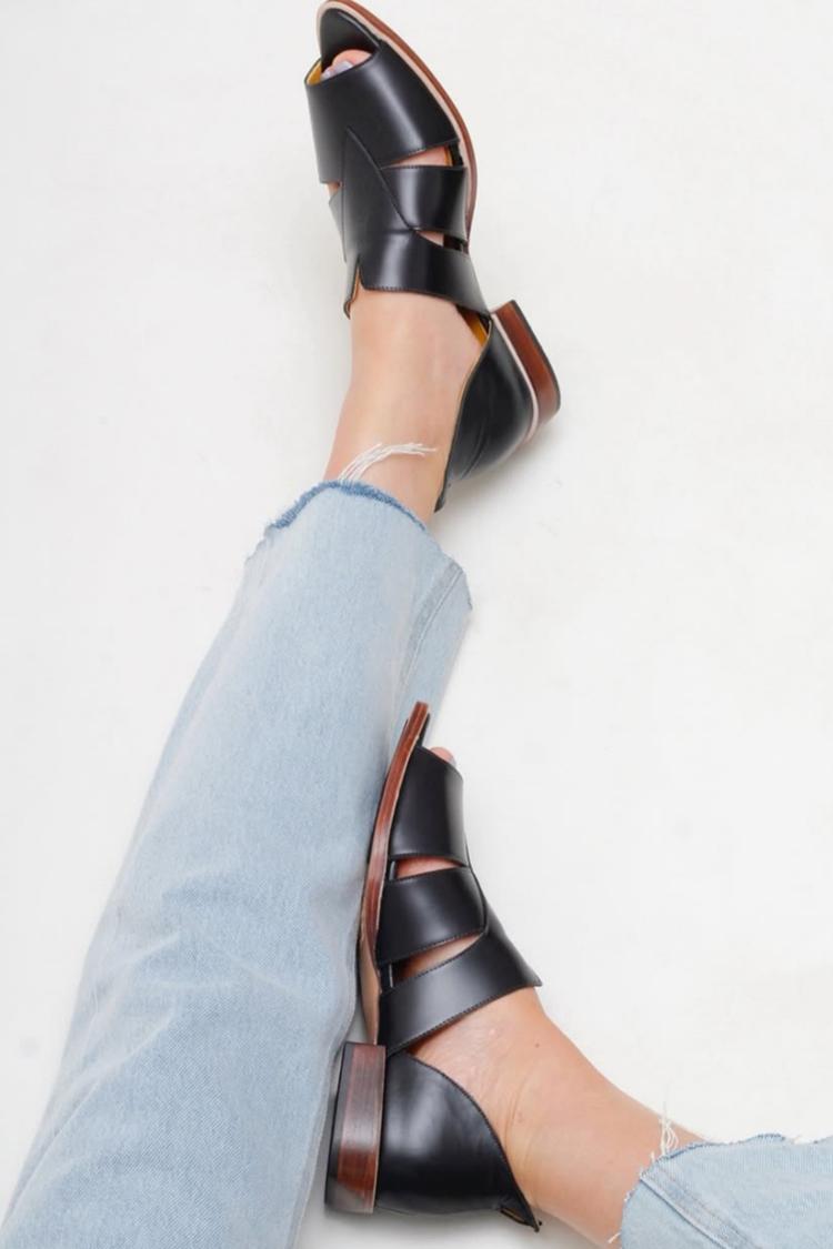 Solid Color Hollow Out Pointed Toe Black Sandals [Pre Order]