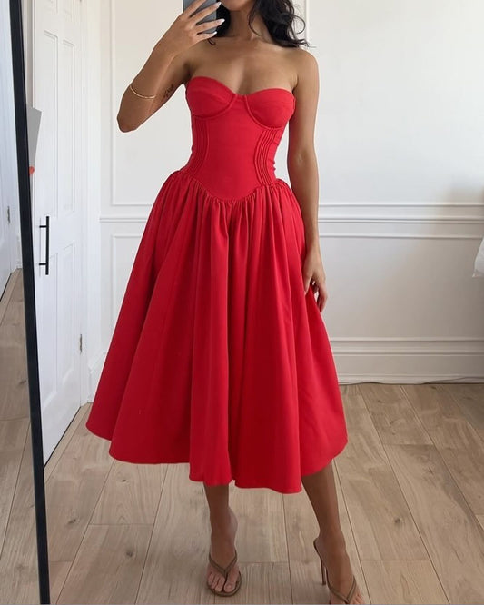 Elegant Solid Color Strapless Dress