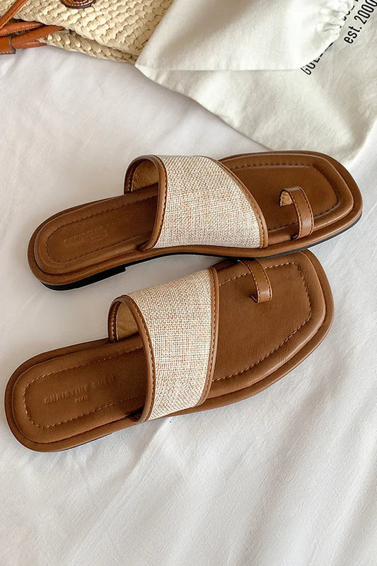 Bellissime pantofole da esterno con punta quadrata e anello per le dita, con patchwork a blocchi di colore