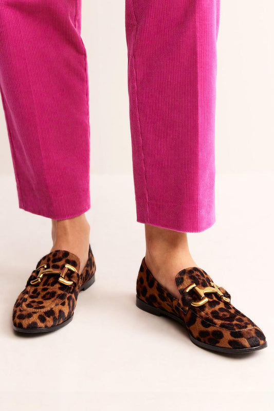 Leopardenmuster Metall Dekor Rundspitze Braune Loafers [Vorbestellung]