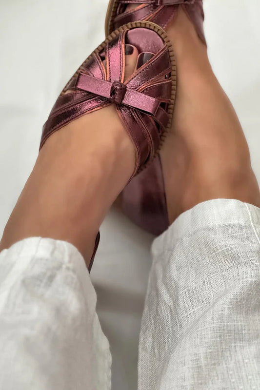 Scarpe con tacco spesso viola con punta aperta e décolleté con fiocco decorato [Pre-ordine]