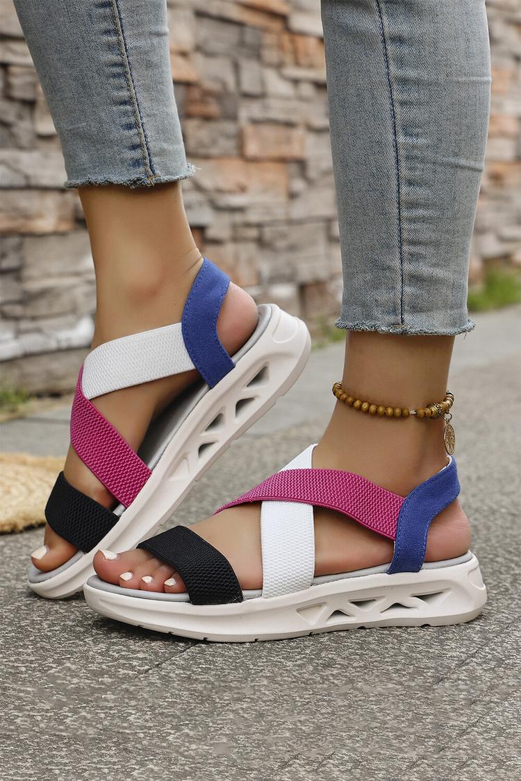 Sandali casual traspiranti con punta tonda e cinturino incrociato multicolore 