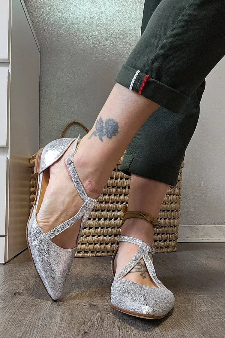 Metallic Sheen Cutout Pointed Toe Silver Flats [Pre Order]