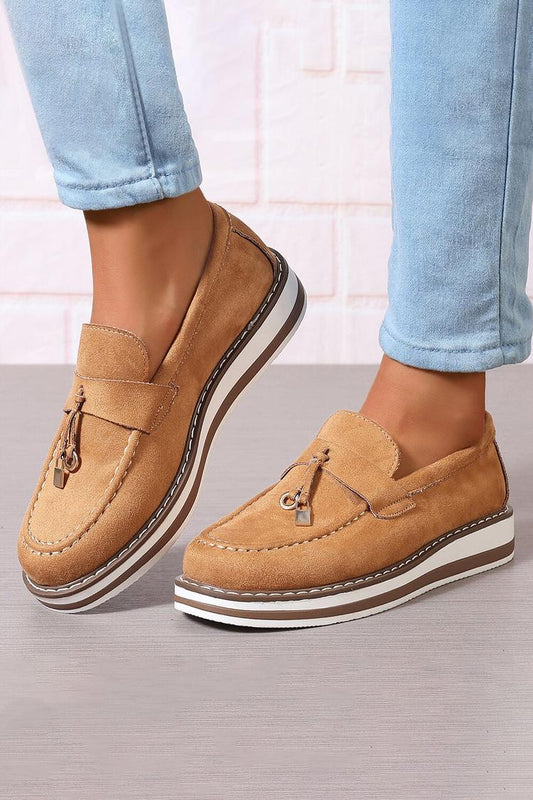 Einfarbige Patchwork-Quasten-Dekor Rundzehen Freizeit-Loafer