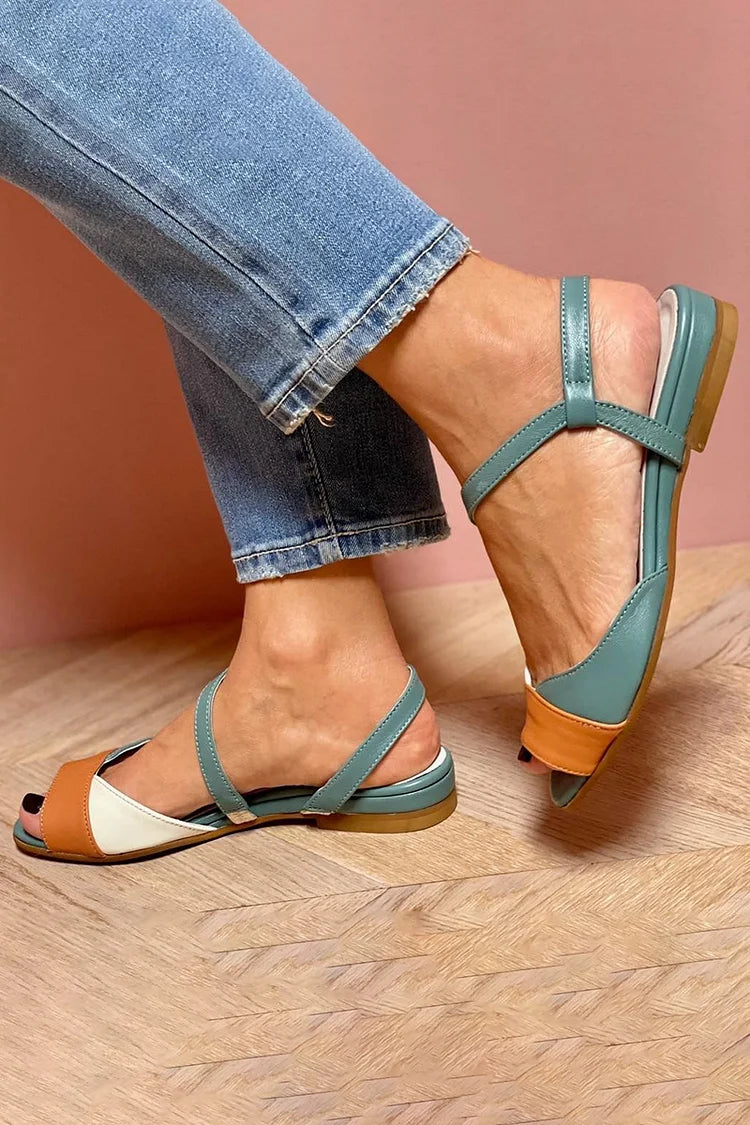 Sandálias acolchoadas Peep Toe com alça slingback em bloco colorido