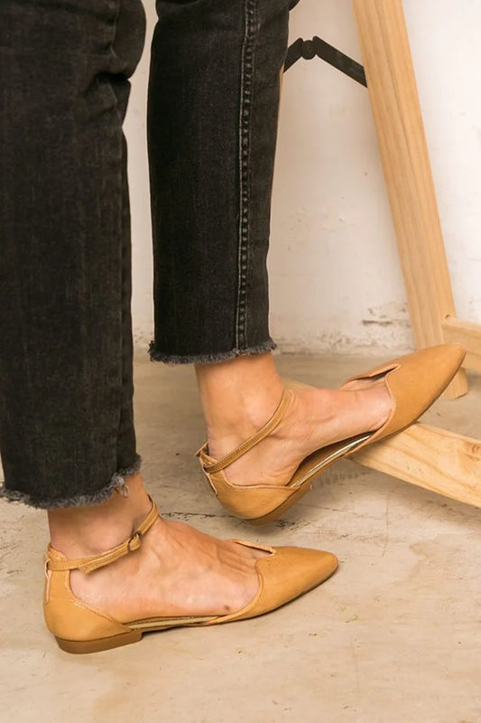 Scarpe basse color cachi con cinturino alla caviglia e fibbia, punta affilata [Pre-ordine] 