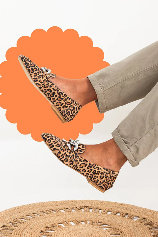 Leger Mokassins mit Leopardenmuster und Metallkette [Vorbestellung]