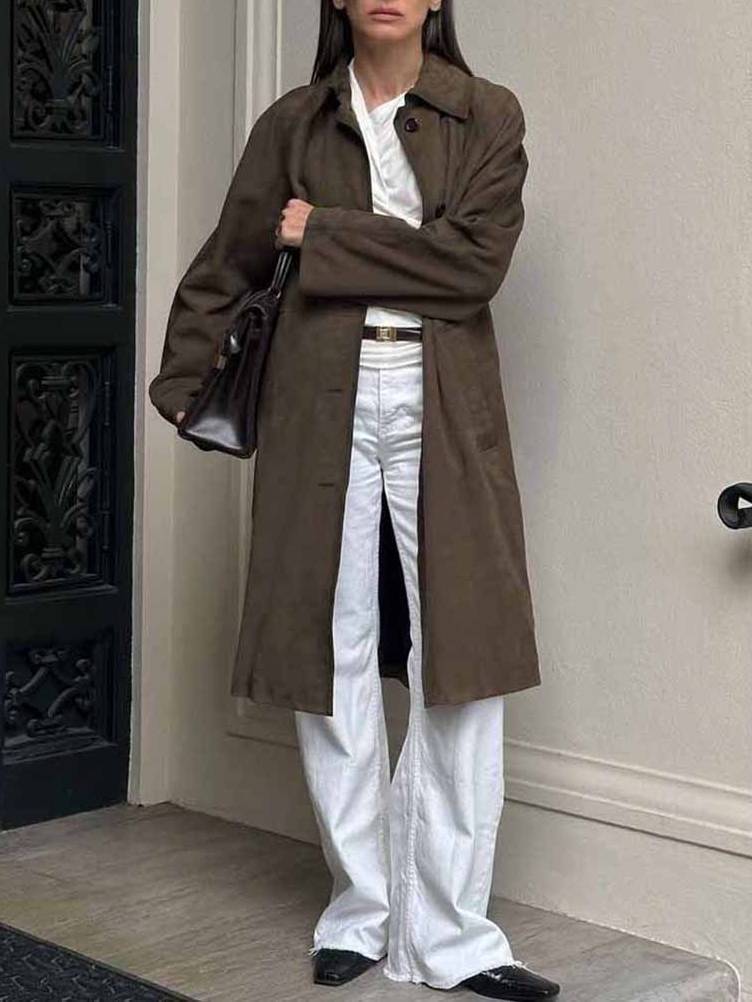 Vintage Wildleder langer Trenchcoat