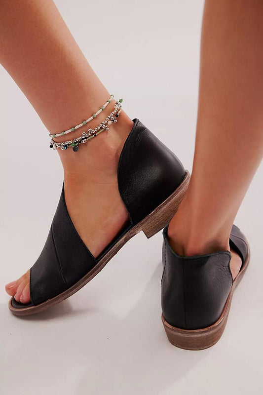 Solid Color Round Toe Irregular Black Sandals [Pre Order]