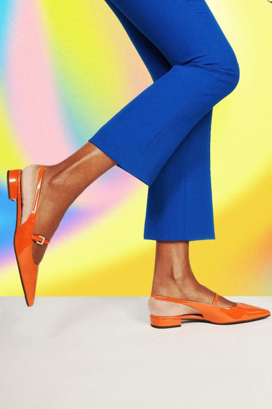 Instep Strap Buckle Pointed Toe Slingback Orange Flats [Pre Order]