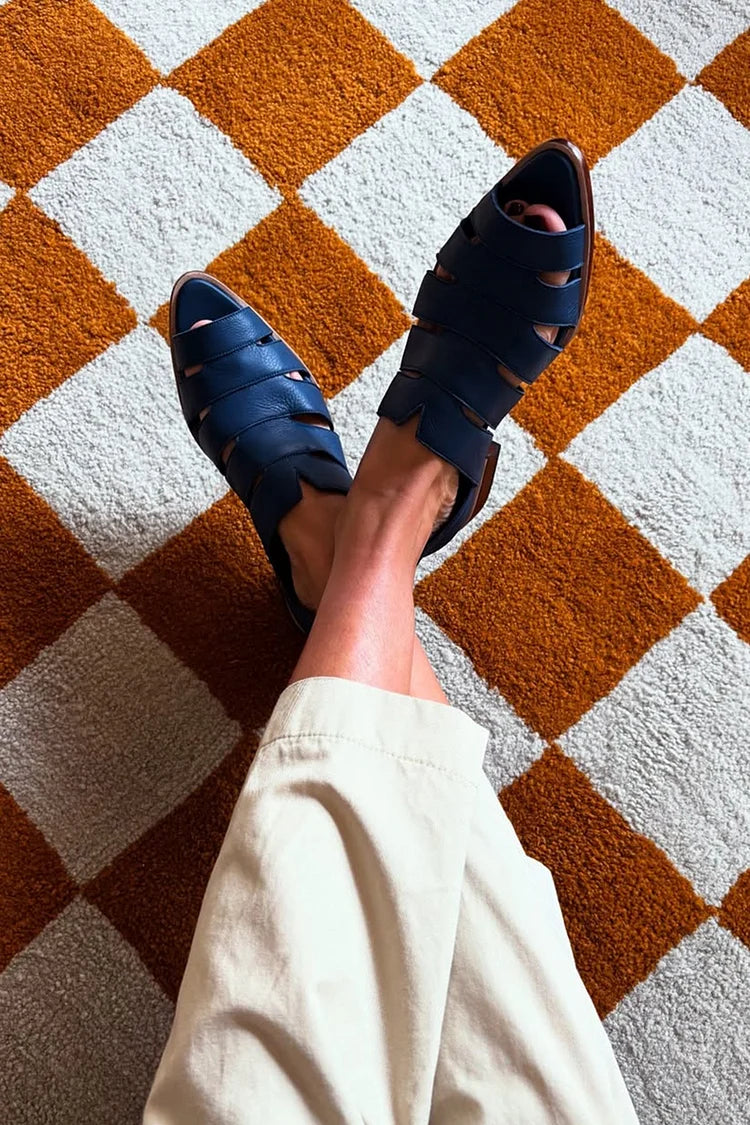 Einfarbige ausgeschnittene Peeptoe Navy Sandalen [Vorbestellung]