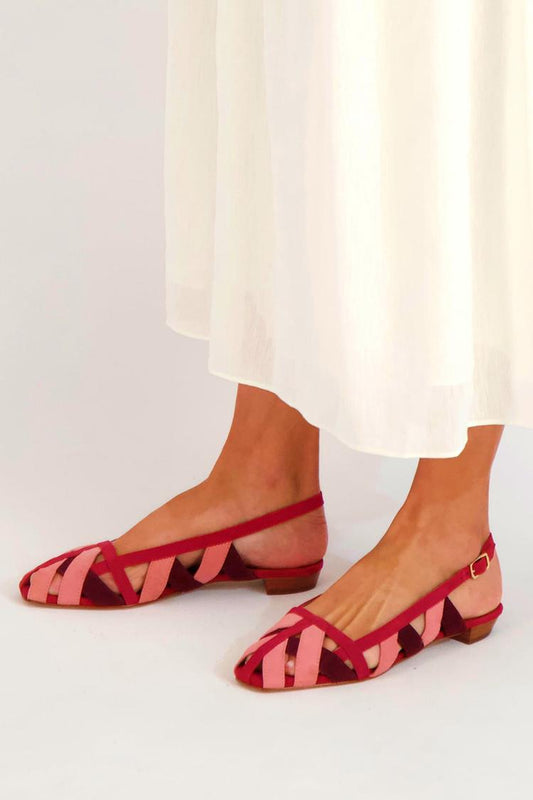 Colorblock ausgeschnittene quadratische Zehen Slingback rosa niedrige Absätze [Vorbestellung]