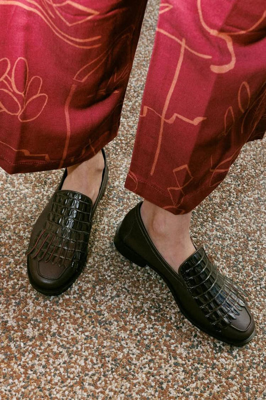 Patchwork Fransen Dekor Rund Zehen Freizeit Schwarze Loafer [Vorbestellung]