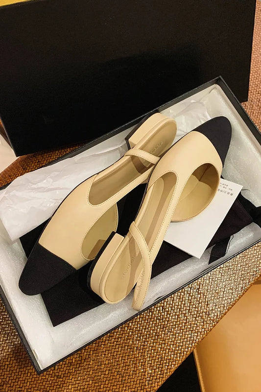 Color Block Square Toe Slingback Strap Casual Flats