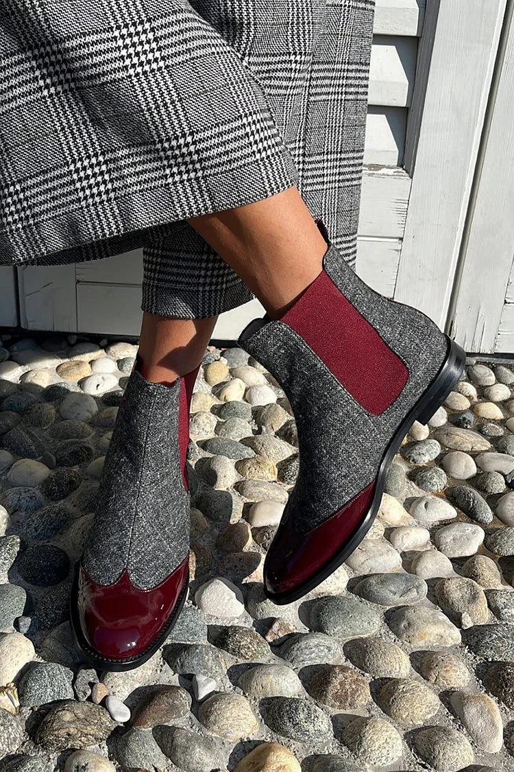 Colorblock Round Toe Pull On Dark Gray Ankle Boots [Pre Order]