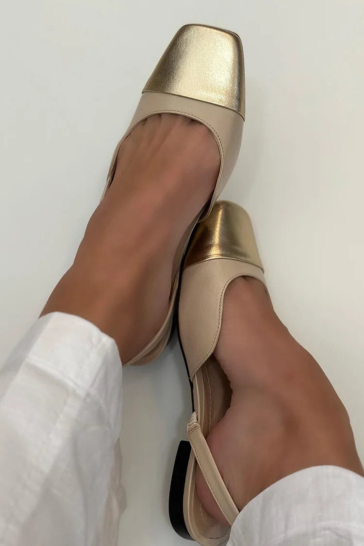 Ballerine color block con cinturino posteriore e punta quadrata color kaki con lucentezza metallizzata [Pre-ordine] 