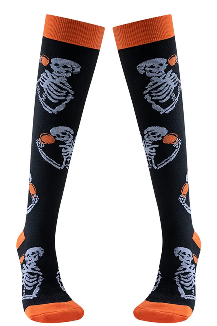 Halloween-Socken mit lustigem Gitarrentanz-Skelett-Print über den Wadensocken