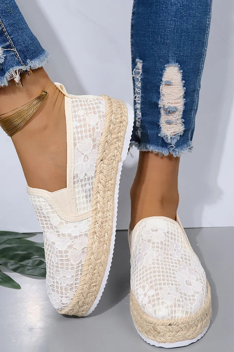 Mesh-Patchwork-Karomuster-Espadrille-Plateau-Loafer mit runder Zehenpartie