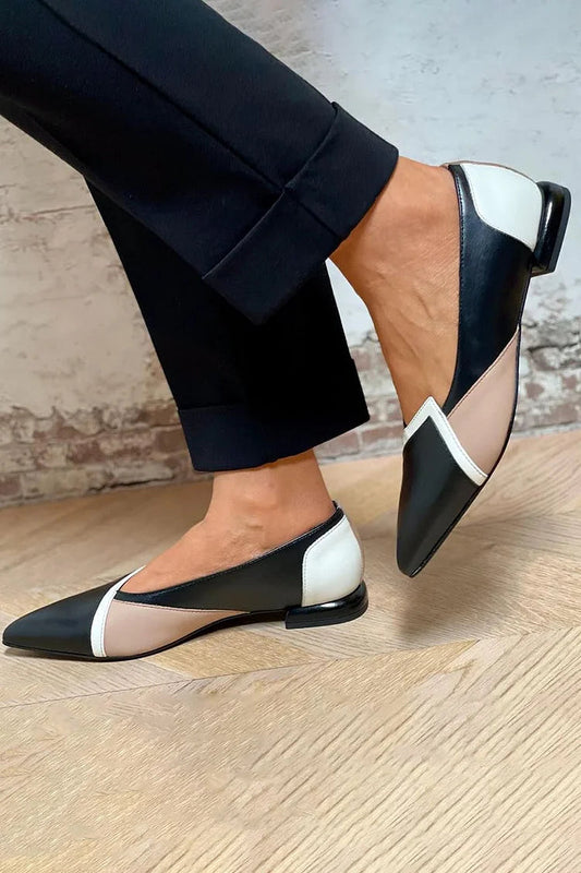 Colorblock Irregular Edge Pointed Toe Black Flats