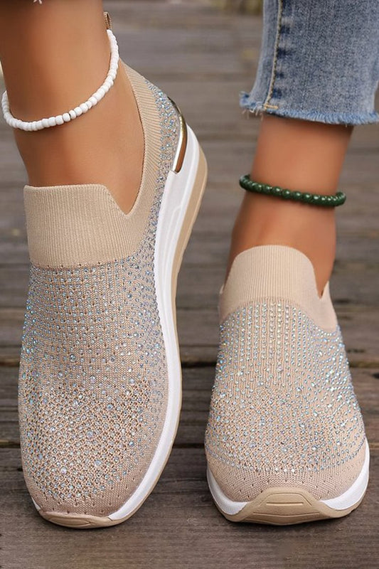 Rhinestone Embellished Round Toe Slip On Platform Casual Shoes Sneakers