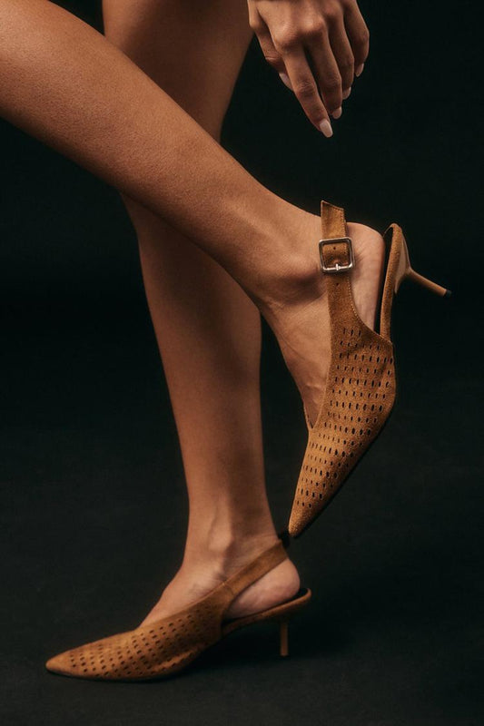 Hollow Out Pointed Toe Slingback Light Brown Stiletto Heels [Pre Order]