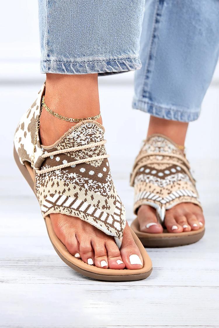 Sandalias casuales con punta redonda estilo bohemio y estampado abstracto 