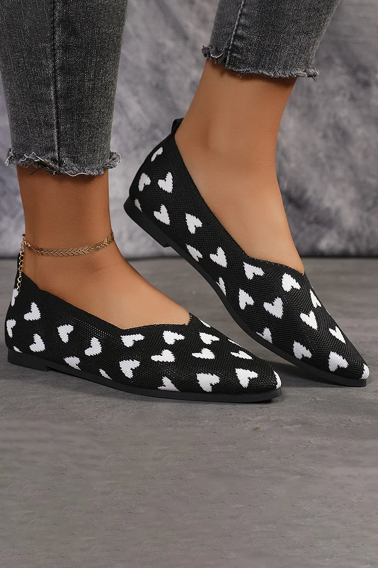 Colorblock Heart Pattern Pointed Toe Slip On Flats