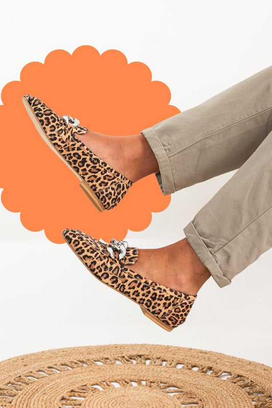 Leopardenmuster Metallkettendekor Freizeit Khaki Slipper [Vorbestellung]