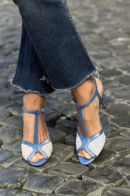 Colorblock T-Riemen Schnalle Peeptoe Blaue Stiletto-Absätze [Vorbestellung]