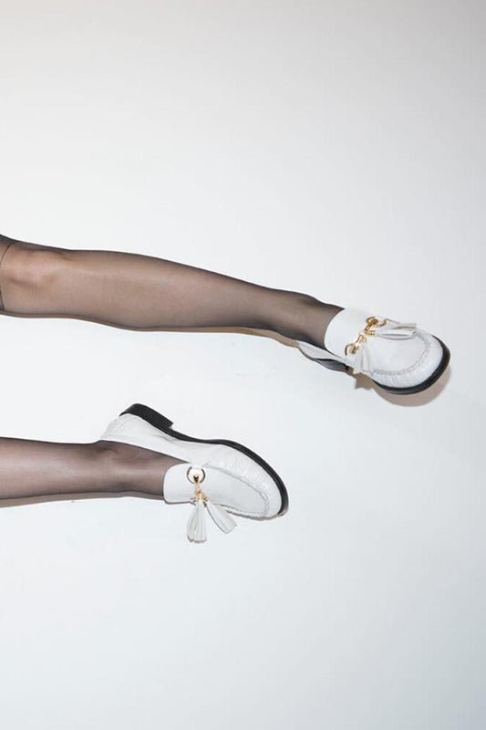 Quasten Dekor Runde Zehen Freizeit Weiße Loafer [Vorbestellung]