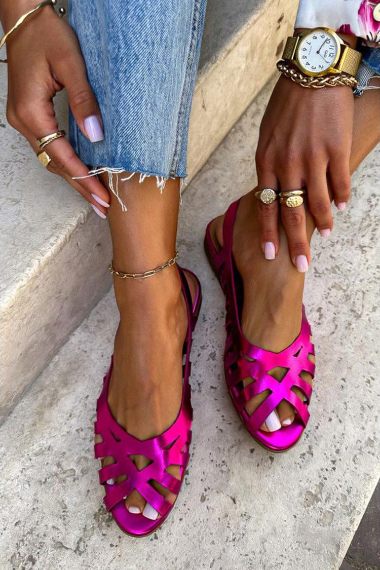 Sandali fucsia con punta aperta e traforata e lucentezza metallizzata [Pre-ordine]